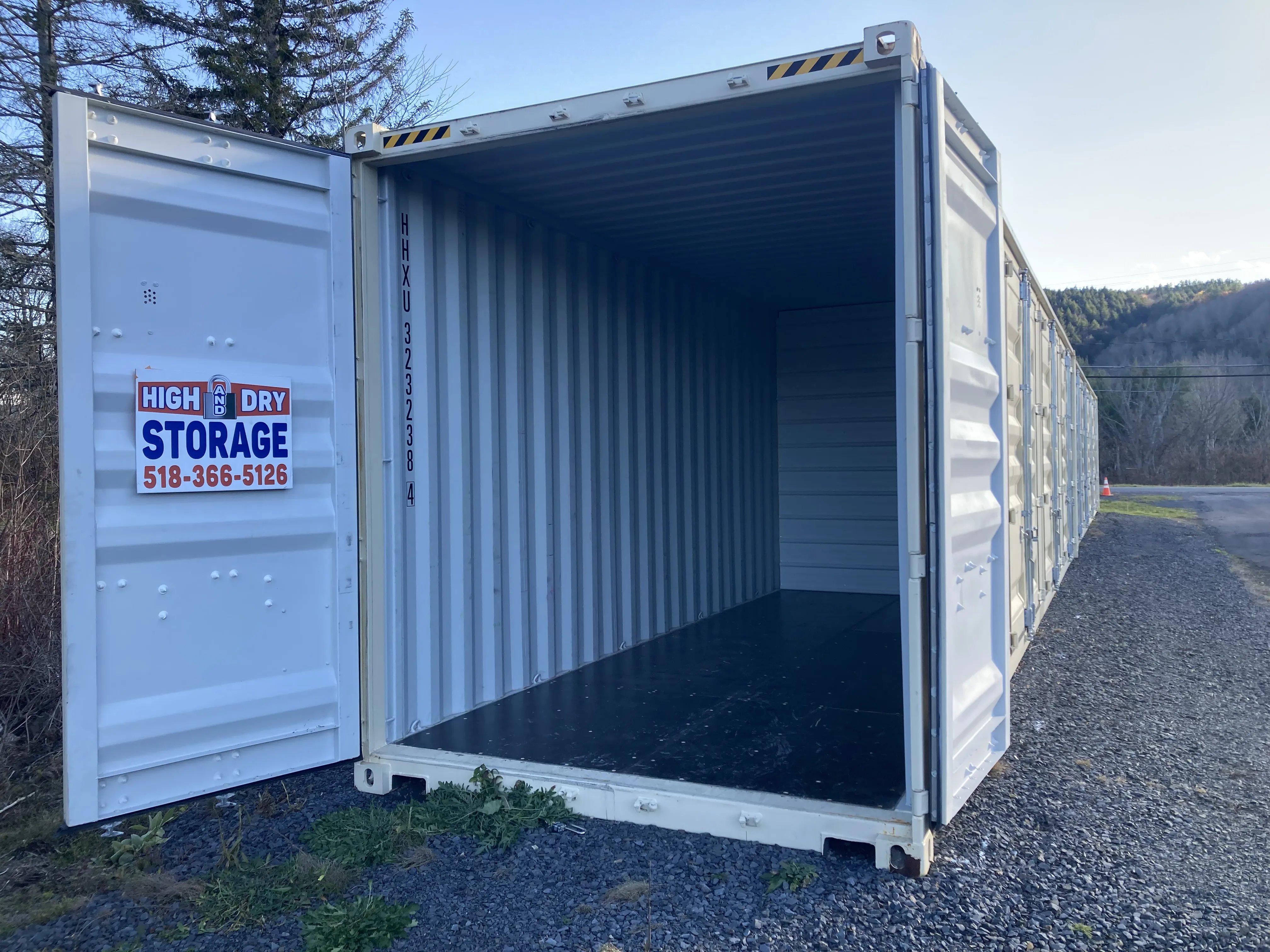 Storage unit with double doors opened.